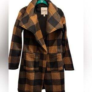 Steve Madden Black and Brown Plaid Trench Coat